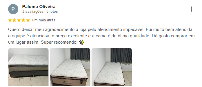 Cliente satisfeito colchão Rael Colchões São José do Rio Preto