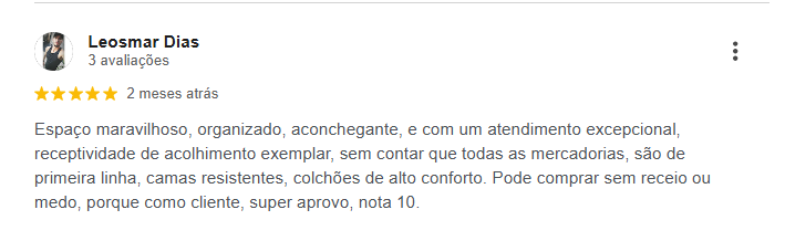 Avaliação 5 estrelas cliente Rael Colchões Rio Preto