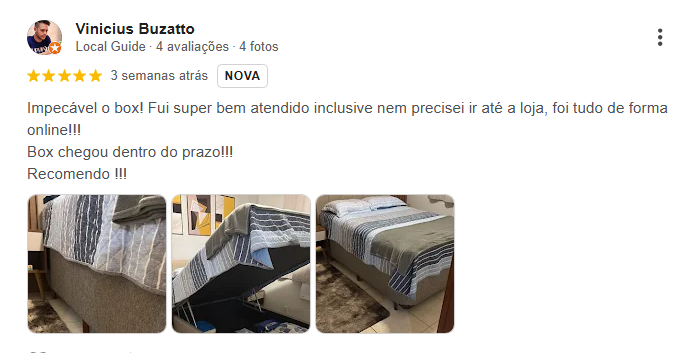 Avaliação cliente Rael Colchões Rio Preto colchão box baú